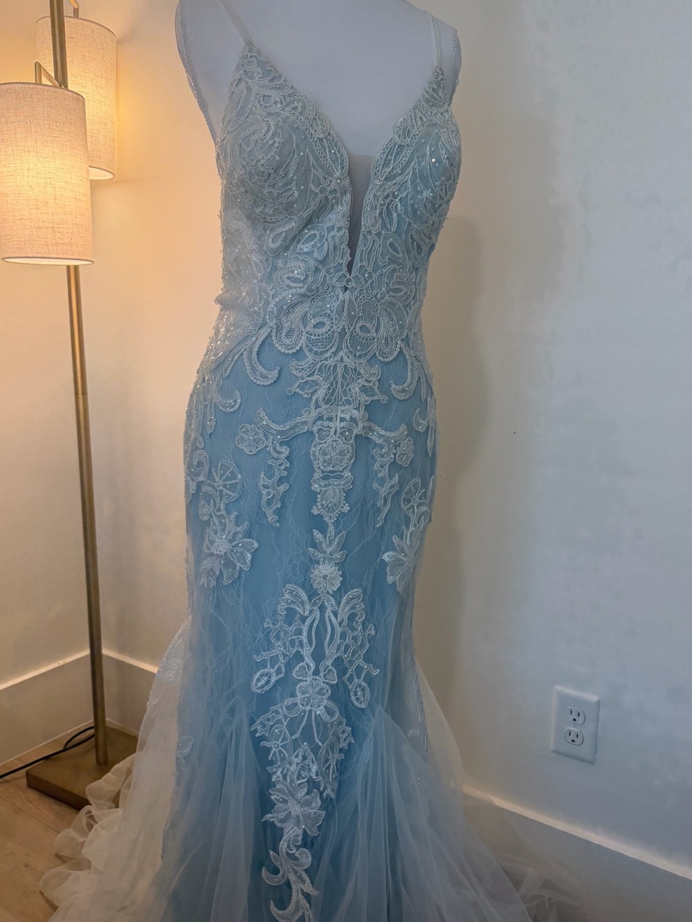 2 Cute Light Blue and White Lace Mermaid Prom Dress - Picture 2 of 11